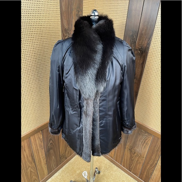 Beautiful Brown Corduroy Mink & Black Fox Fur Collar Jacket Coat XS - Picture 7 of 10